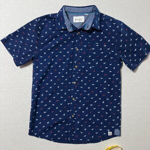 Paper Denim & Cloth Boys 8 Navy Dinosaur Print Short Sleeve Button Up Shirt